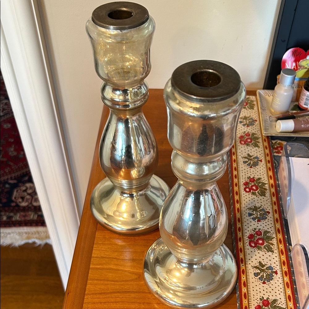 Mercury Glass Candlestick Pair - Elegant Home Accent